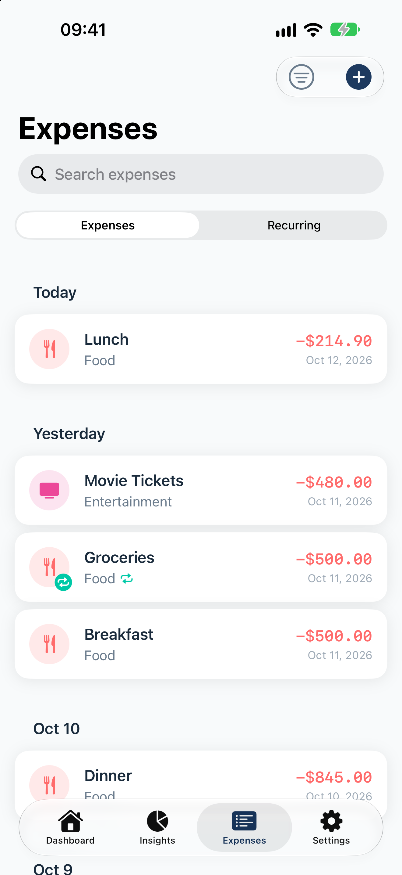Searchable Expensia expense history