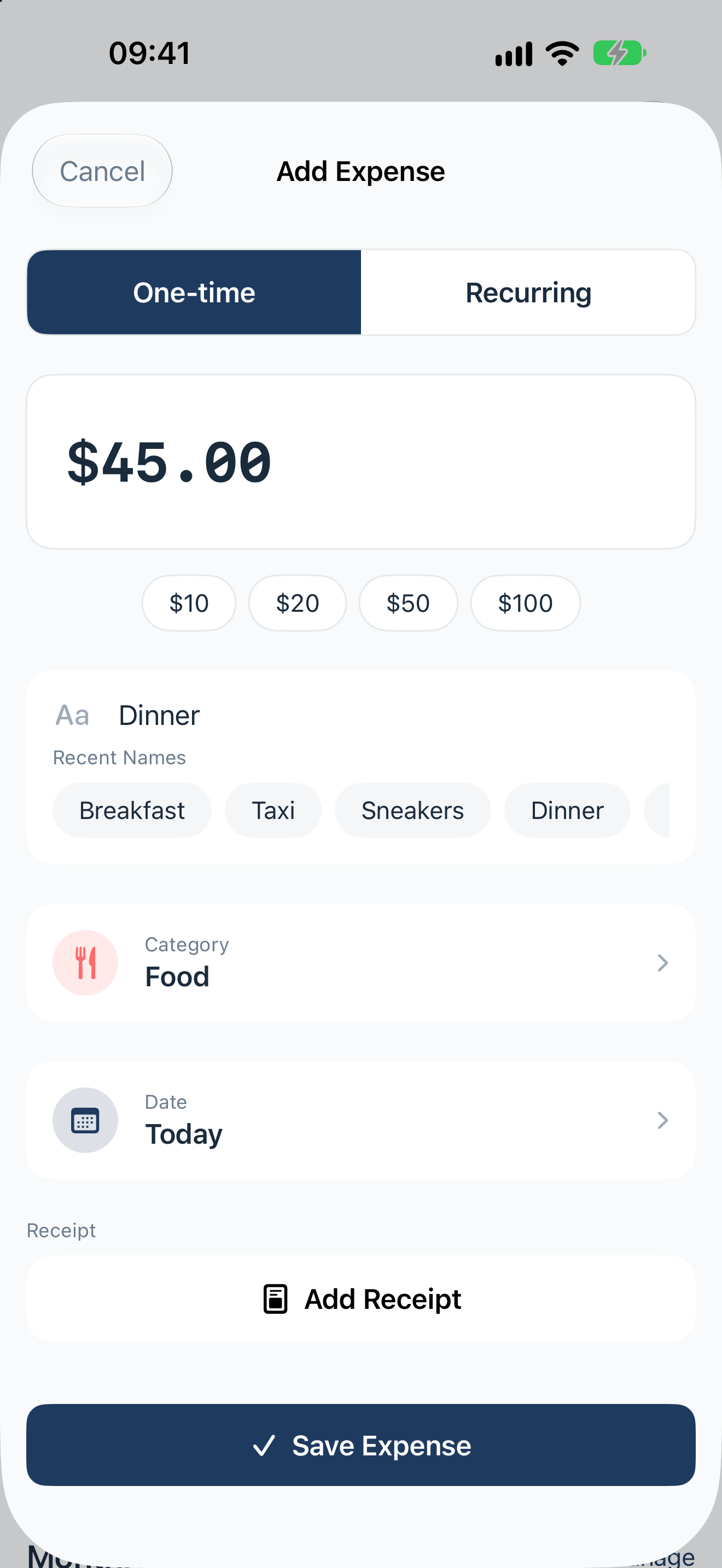 Adding an expense and receipt in Expensia